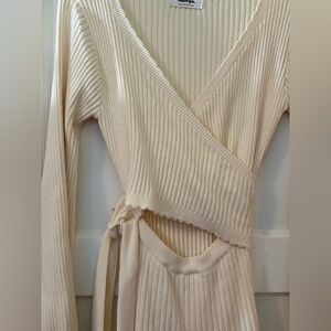Showpo Cream Ribbed Wrap Sweater dress